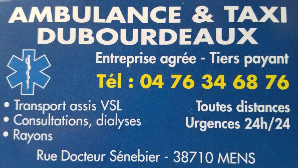 Carte de visite - Dubourdeaux Ambulance et Taxi