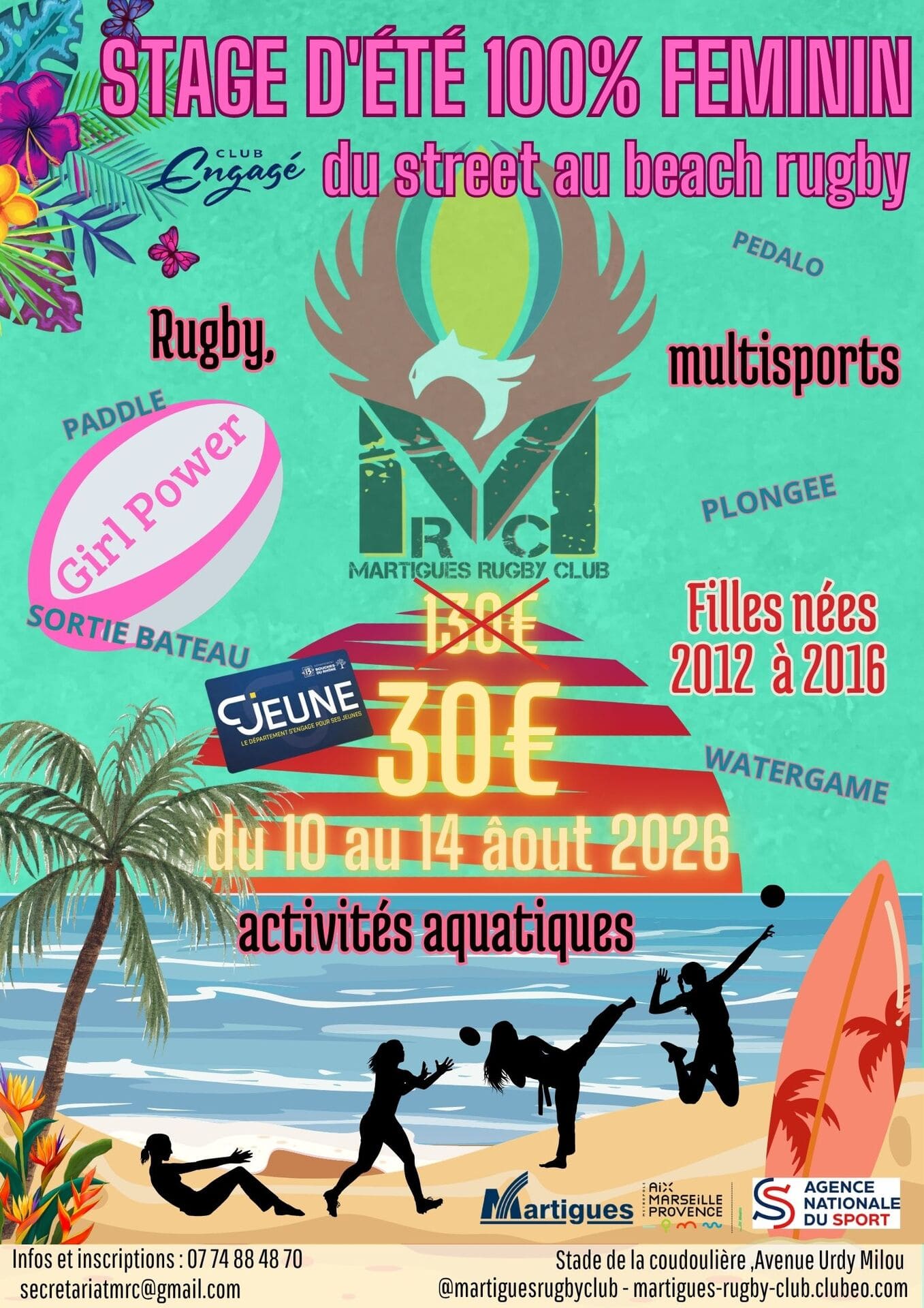Stage d'été de Rugby plage et activités aquatiques 100% filles