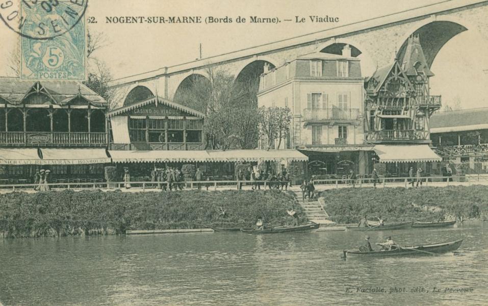 Vue sur le viaduc de Nogent avec la Marne au premier plan 
