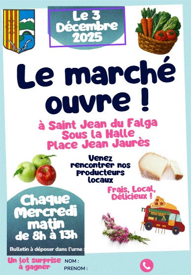 Affiche ouverture marché à St Jean du Falga