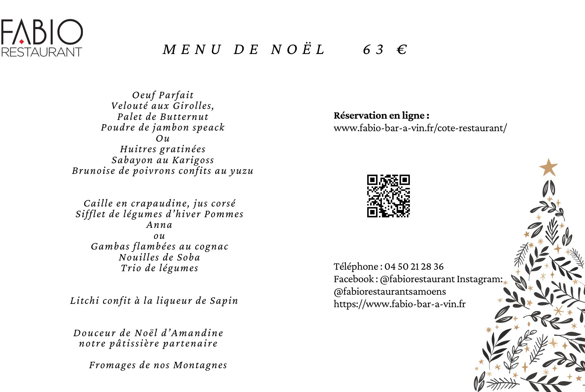 Menu de Noel 2024 - Fabio Restaurant de Samoëns Grand Massif