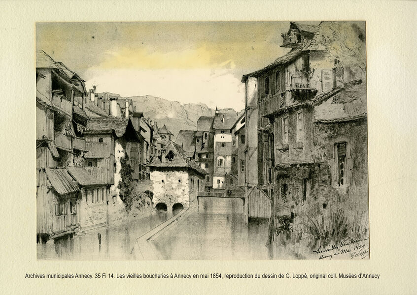 •	Les vieilles boucheries à Annecy, Loppé, 1854
