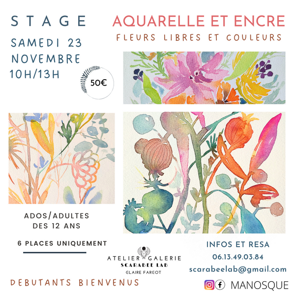 Stage aquarelle : fleurs libres et hybrides Le 23 nov 2024