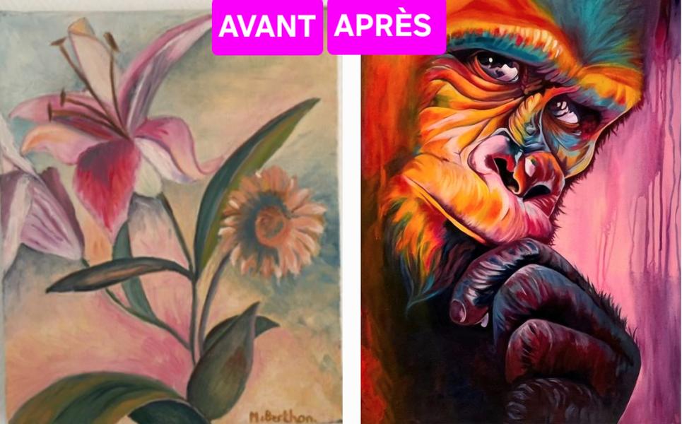 Les progru00e8s du2019une u00e9lu00e8ve montrant une ru00e9alisation avant son stage et apru00e8s son enseignement u00e0 lu2019Atelier carru00e9 du2019u2019Artu2019s