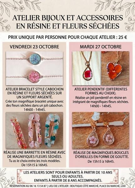 Atelier bijoux et accessoires en résine chez Côté marché