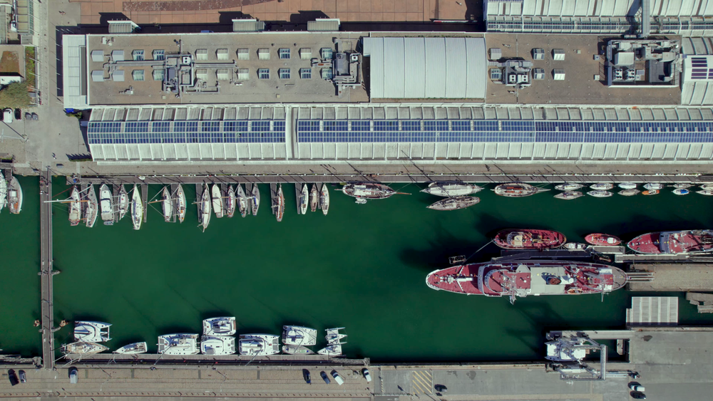 Espace Encan et bassin des grands yachts vu du ciel