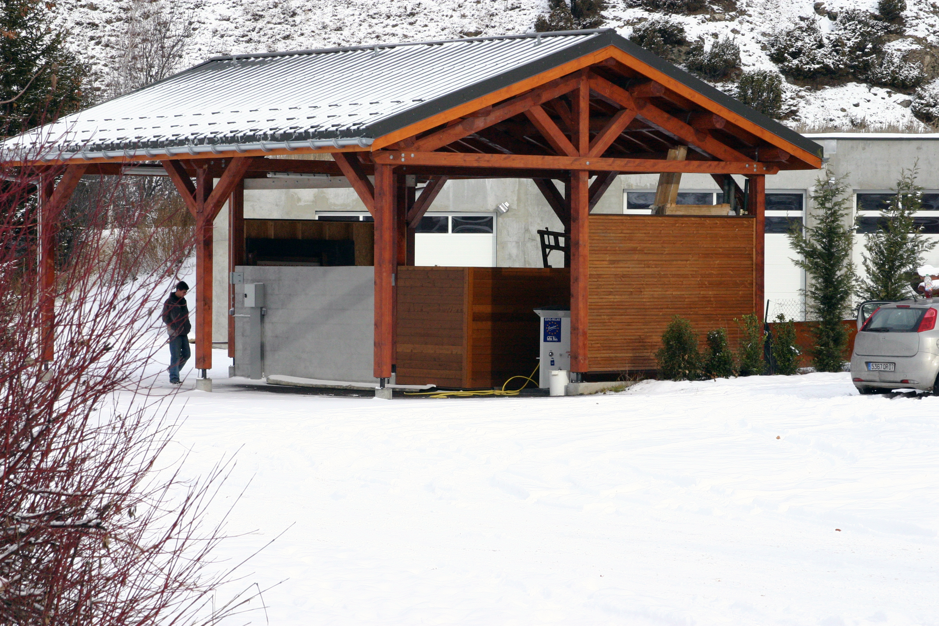 The hut with the service area under the snow