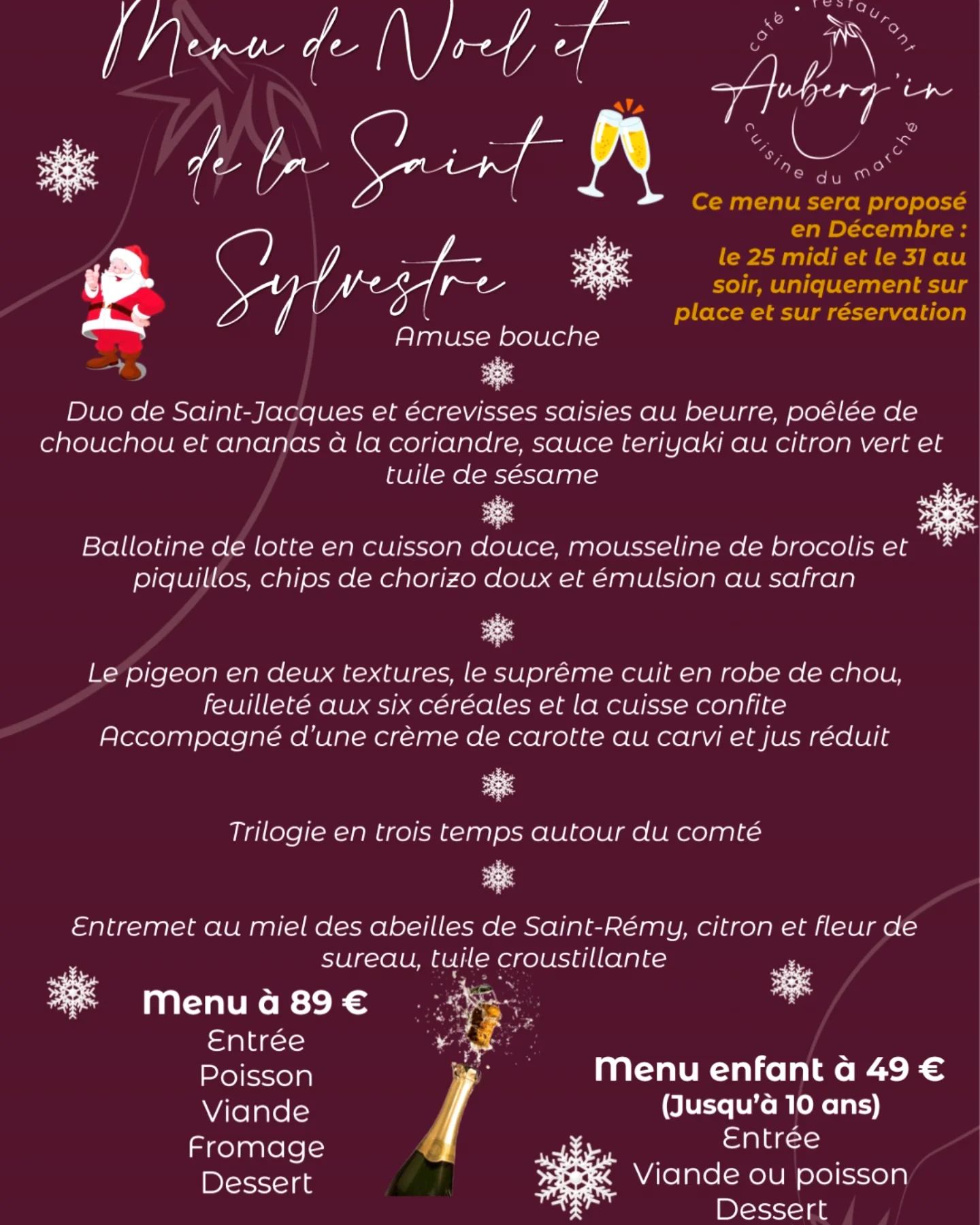 Menu Noël et Saint-Sylvestre