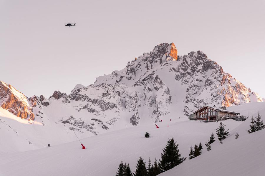 coucher de soleil hélicoptère helicopter lueurs du soir evening lights Aiguille du Fruit sunset Cave des Creux