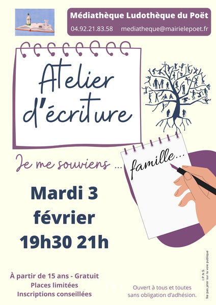 Atelier d'écriture pour ados et adultes - © Médiathèque Ludothèque du Poët