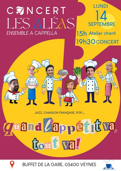 'Quand l'appétit va, tout va' Concert des Aléas, dégustation de vin et atelier chant dans l'après-midi