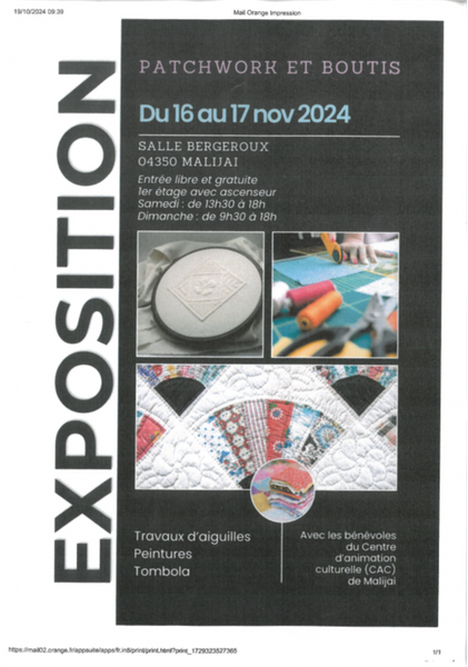 Exposition : Patchwork et boutis Du 16 au 17 nov 2024