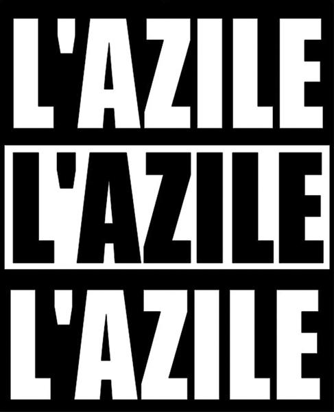 Le logo de l'Azile, 3 fois écrit l'azile verticalement: 2 blanc sur noir et 1 noir sur blanc.