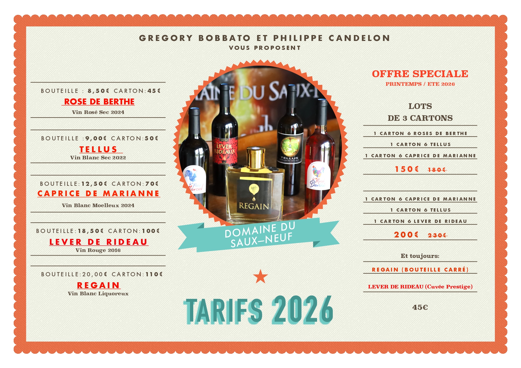 DOMAINE DU SAUX NEUF / TARIF 2026