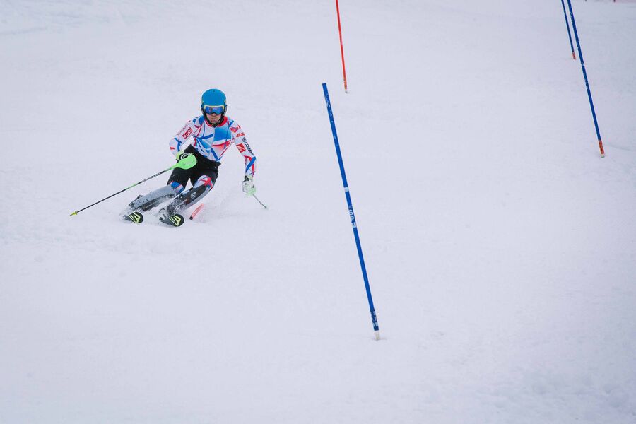 Skier training in a slalom course