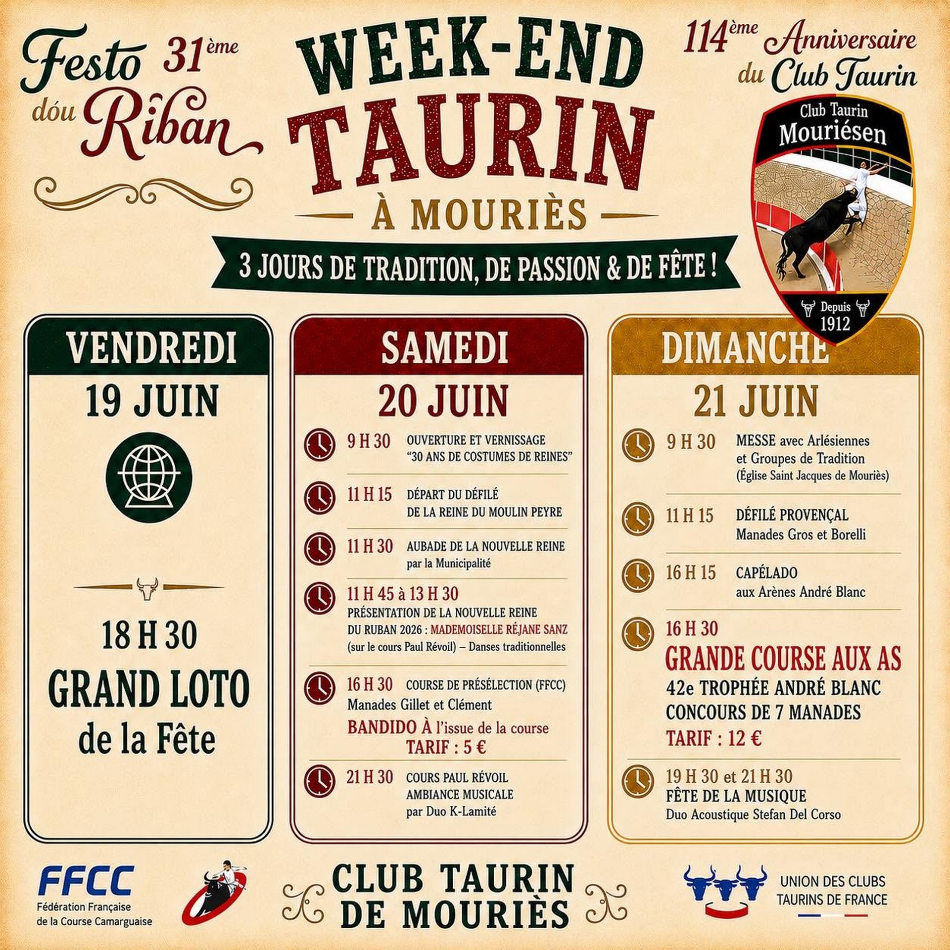 Fête d'Été du Club Taurin Mouriésen et Fête du Ruban 2026