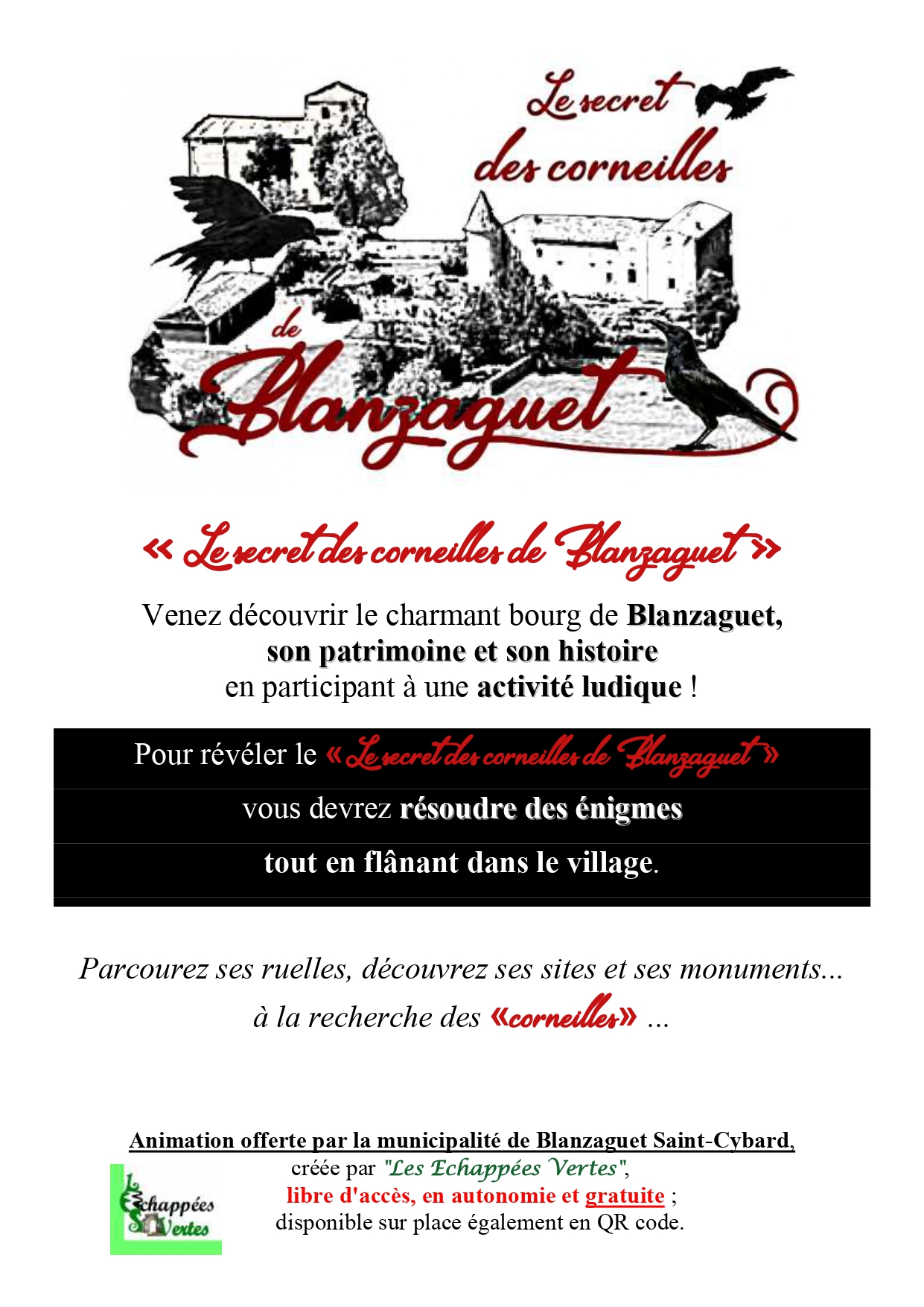 Découverte ludique et culturelle de Blanzaguet : Le secret des corneilles de Blanzaguet