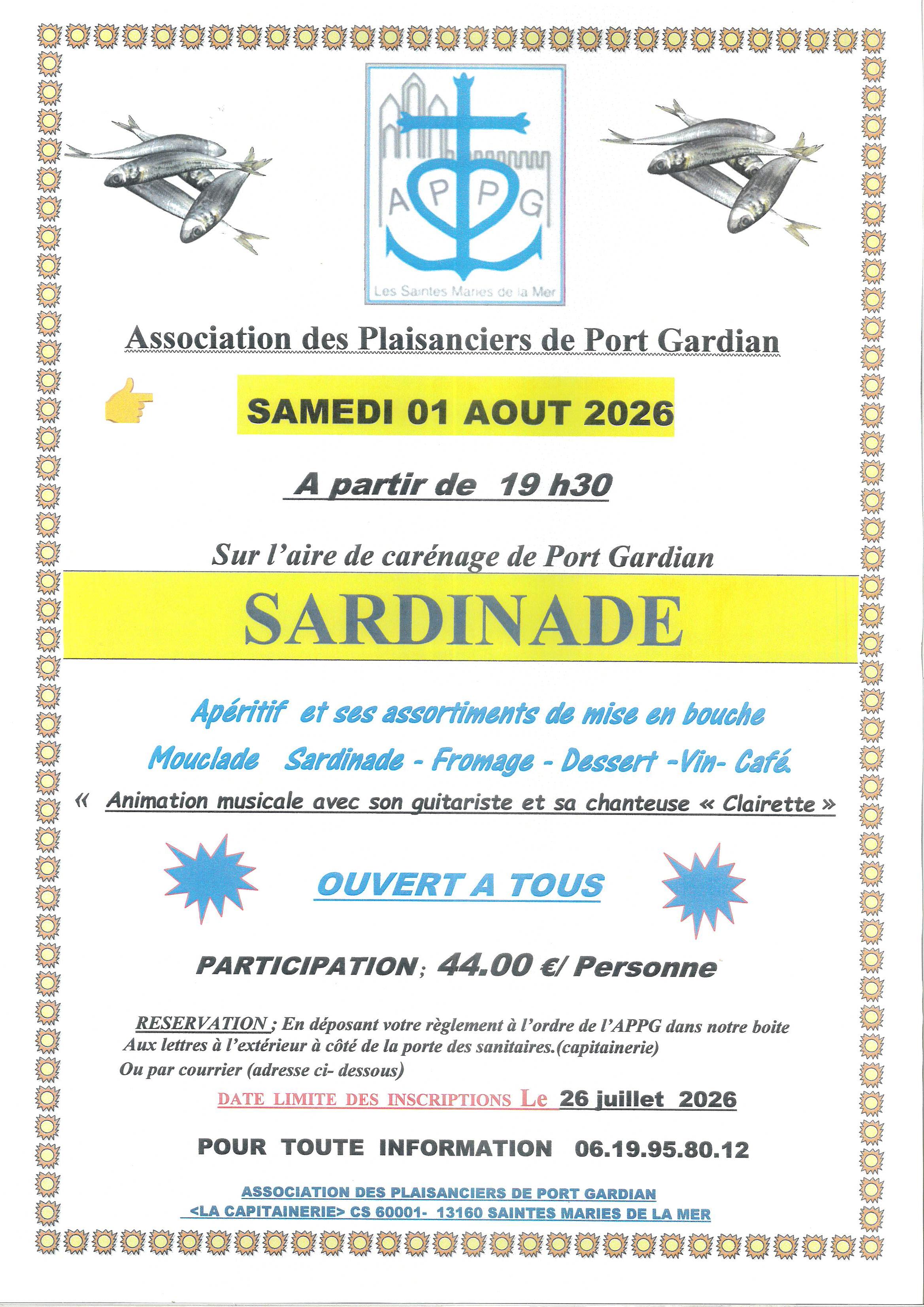 Soirée Sardinade de l’association des plaisanciers au port Gardian