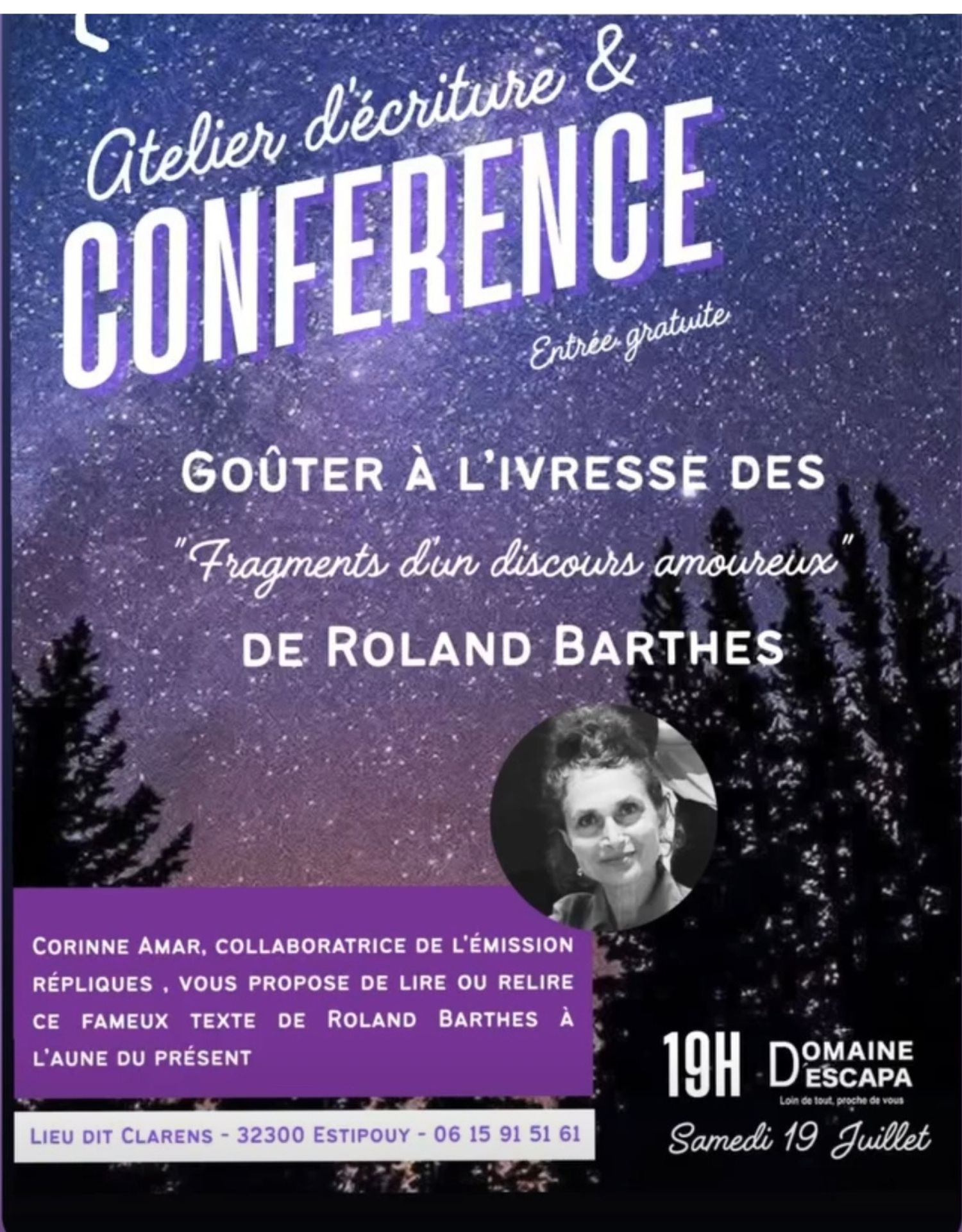Atelier d'écriture et conférence