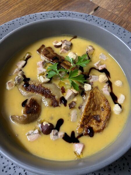 velouté de potiron, poêlée de cèpes