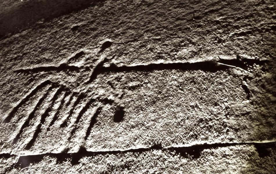 Gravures rupestres éclairées avec une torche