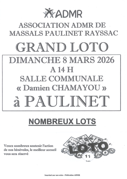 Grand loto de l'ADMR Massals Paulinet Rayssac