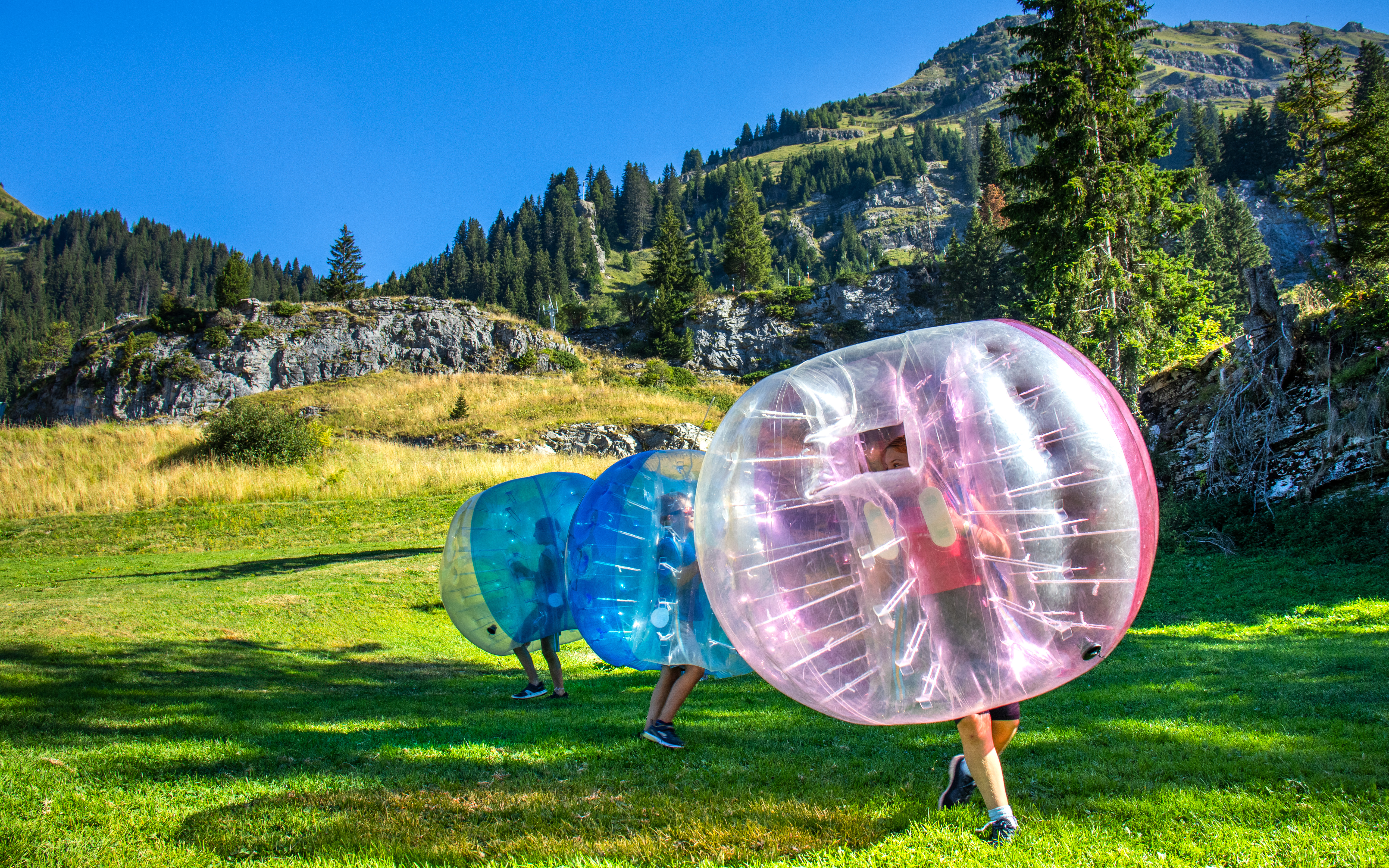 Children playing with their bumperball