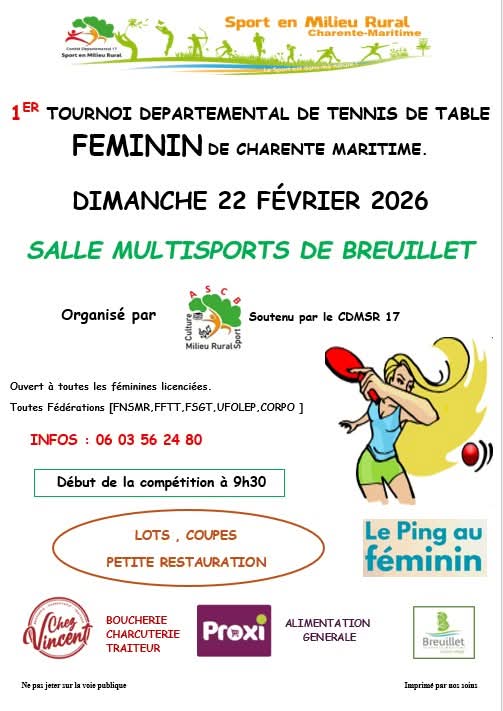1er Tournoi Départemental de Tennis de Table Féminin de Charente Maritime