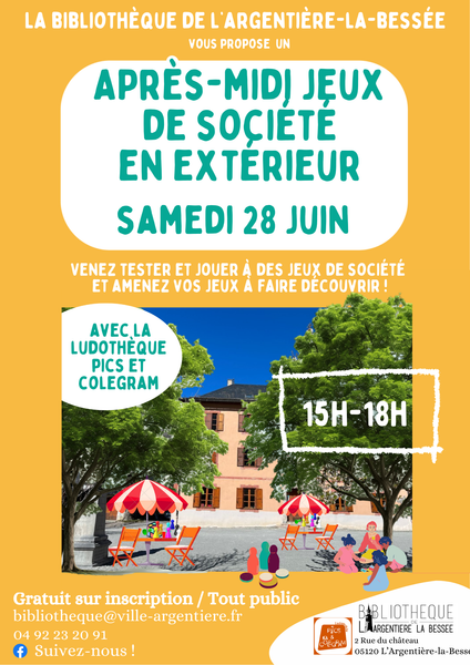 Après-midi jeux de société en extérieur à la bibliothèque !_L'Argentière-la-Bessée