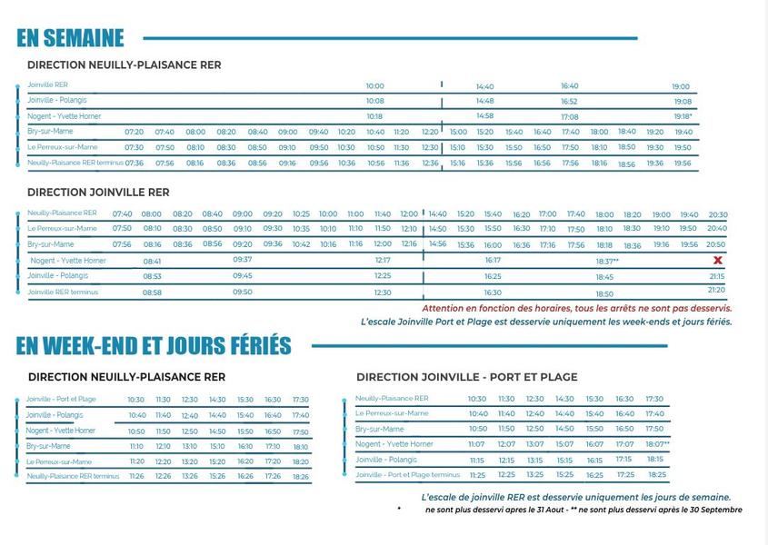Horaires des Bateaux-bus 