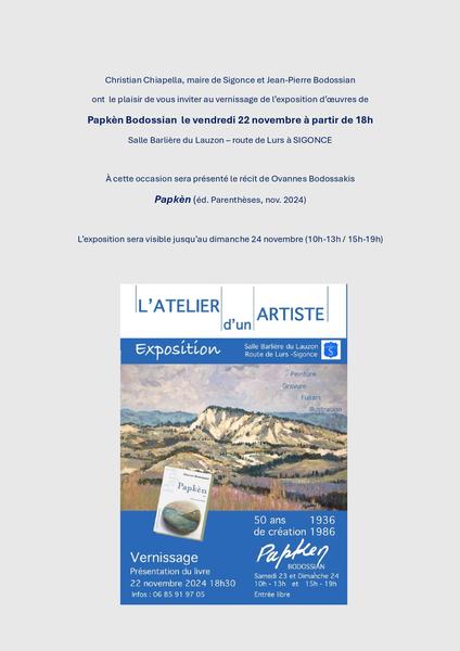 Exposition Papkèn Bodossian Du 22 au 24 nov 2024