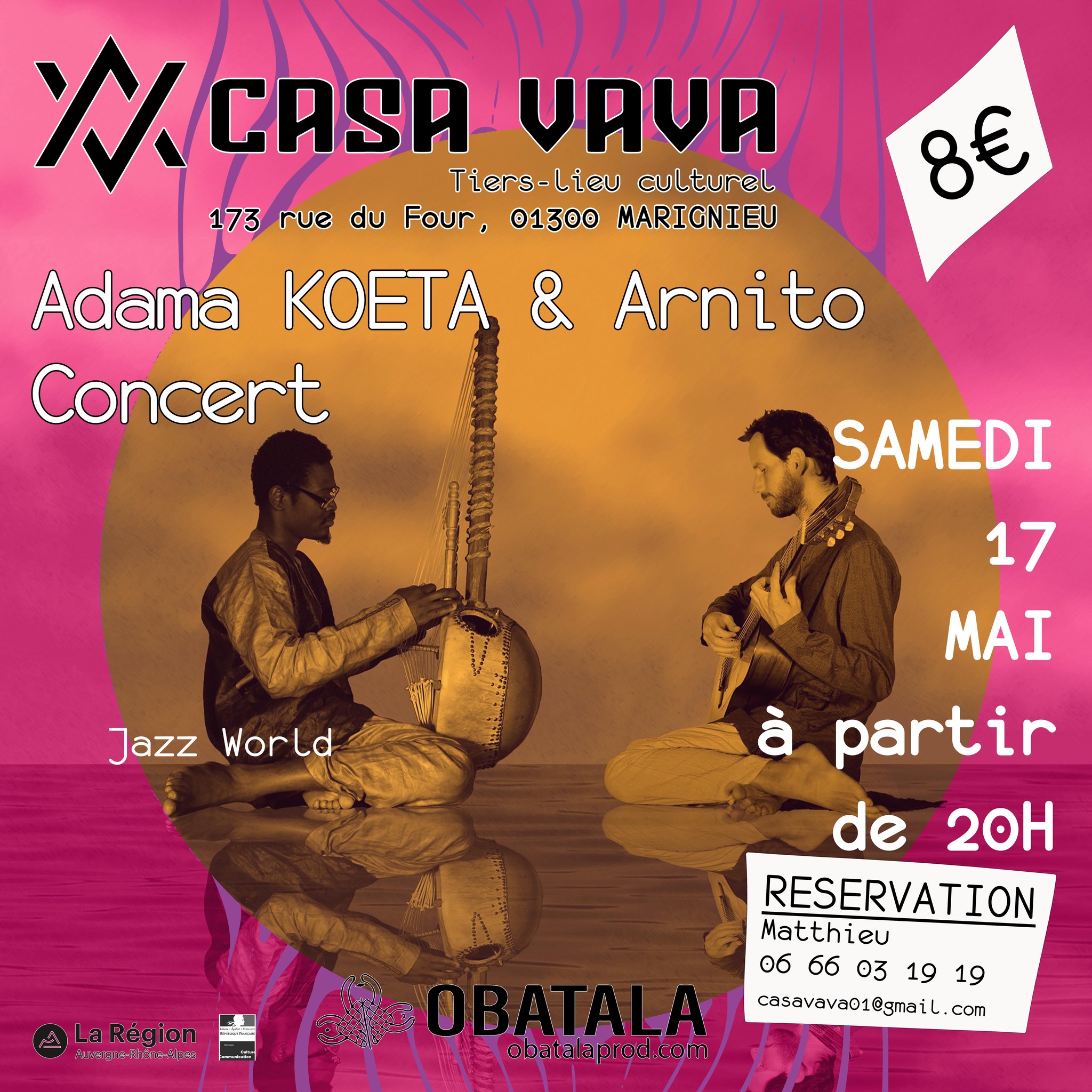 Concert de Jazz World avec Adama Koeta et Arnito  à Casa Vava