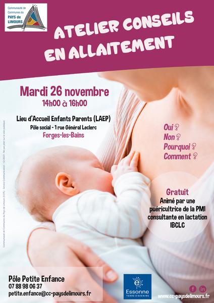 Atelier parentalité gratuit : conseils en allaitement, novembre 2024