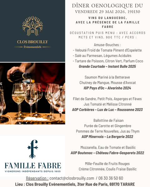 Soirée découverte oenologique au Clos BROUILLY