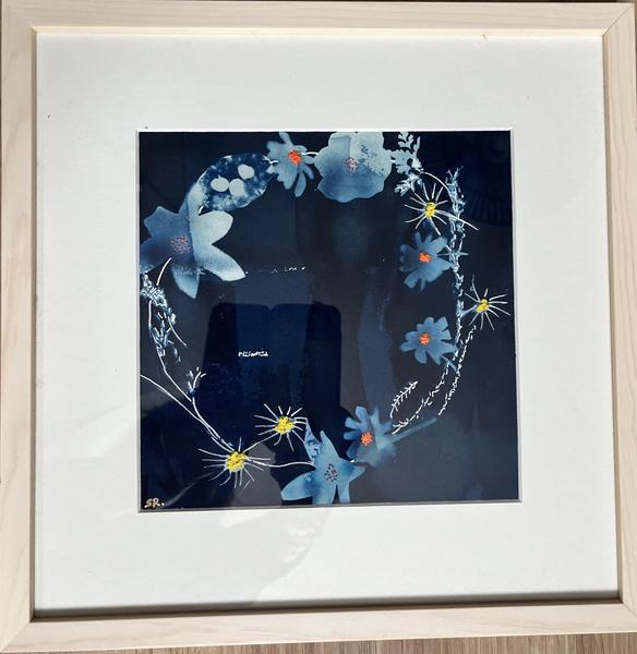 cartes aquarelles brodées, toiles acrylique 