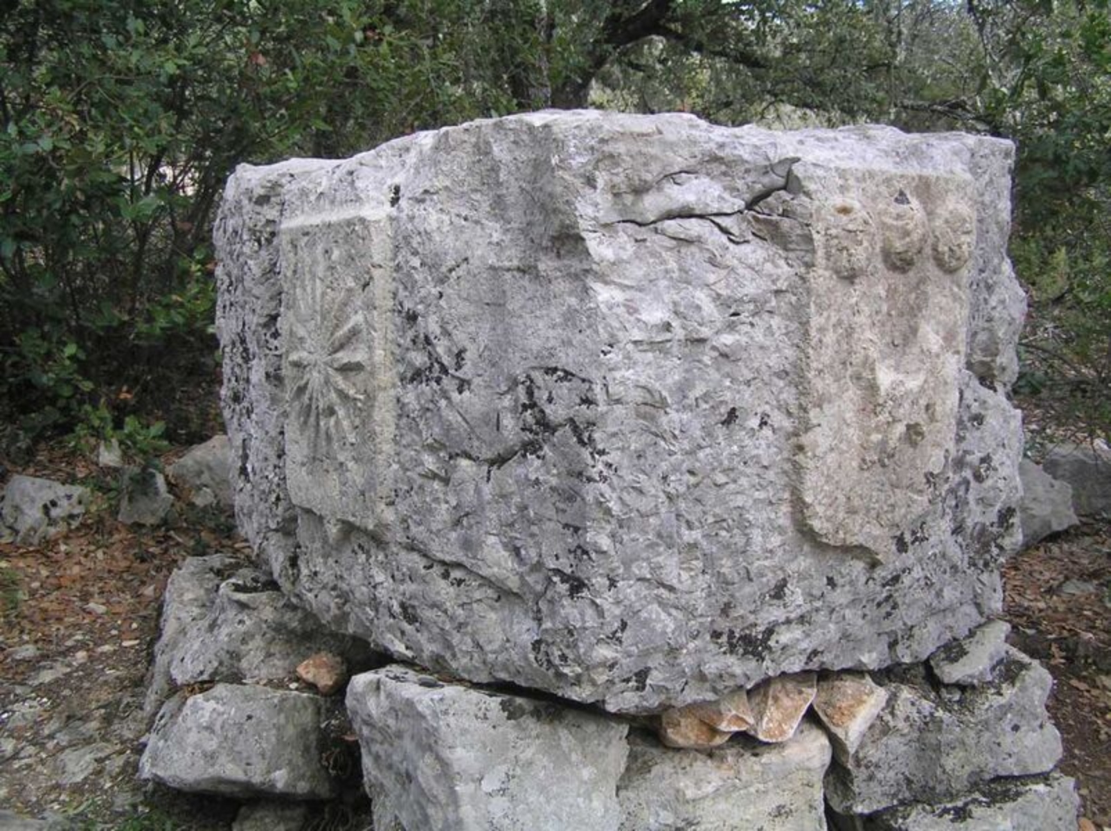 The stone with the 3 coats of arms.