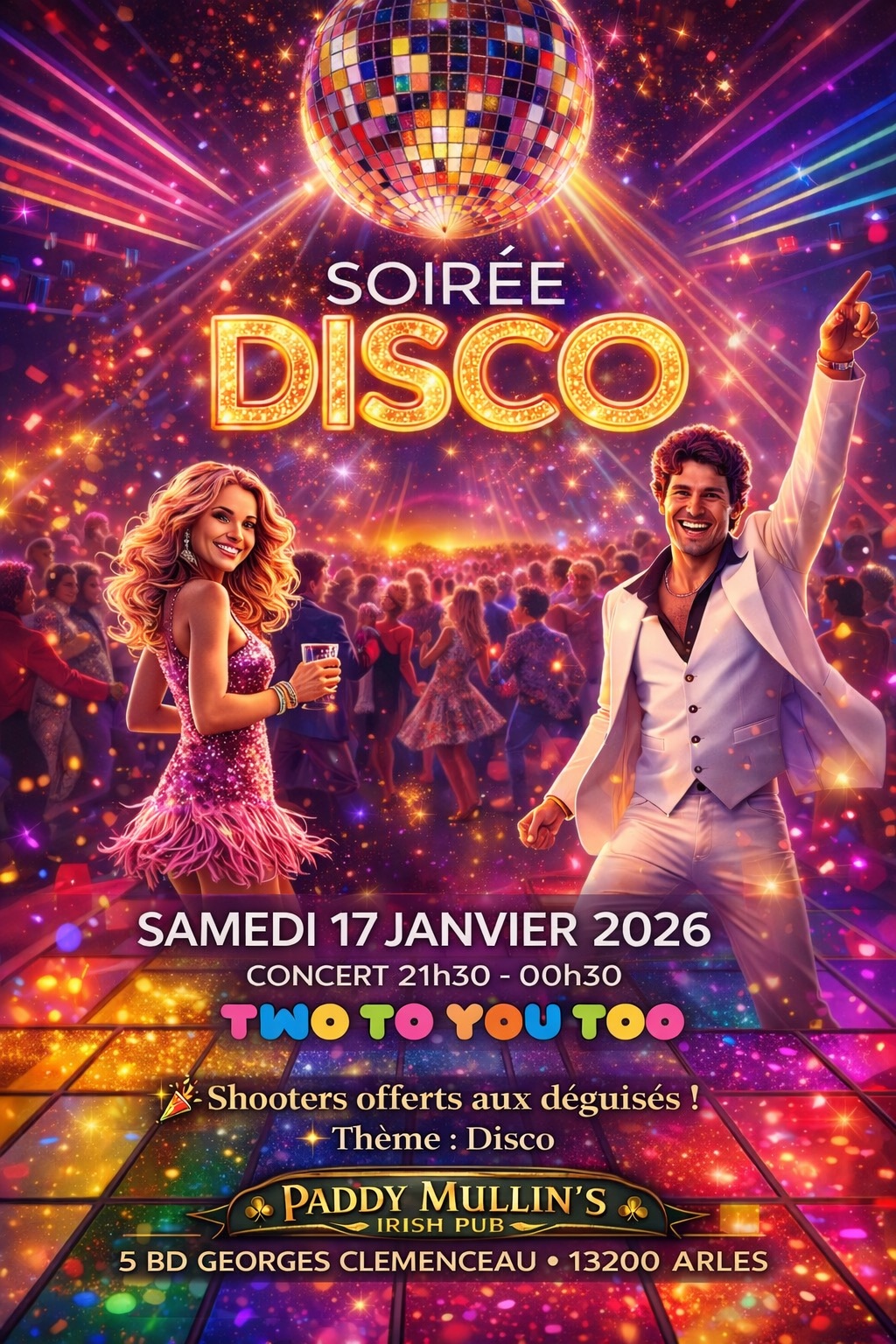 Soirée disco – concert two to you too