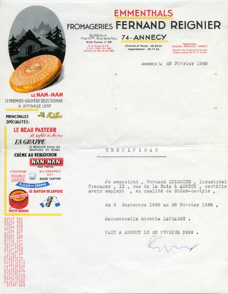 Lettre Entête illustrée Fromagerie Reignier