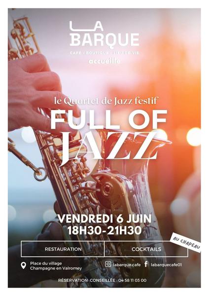 http://Animation%20musicale%20Full%20of%20Jazz%20avec%20le%20Quartet%20de%20Jazz%20Festif%20à%20la%20Barque