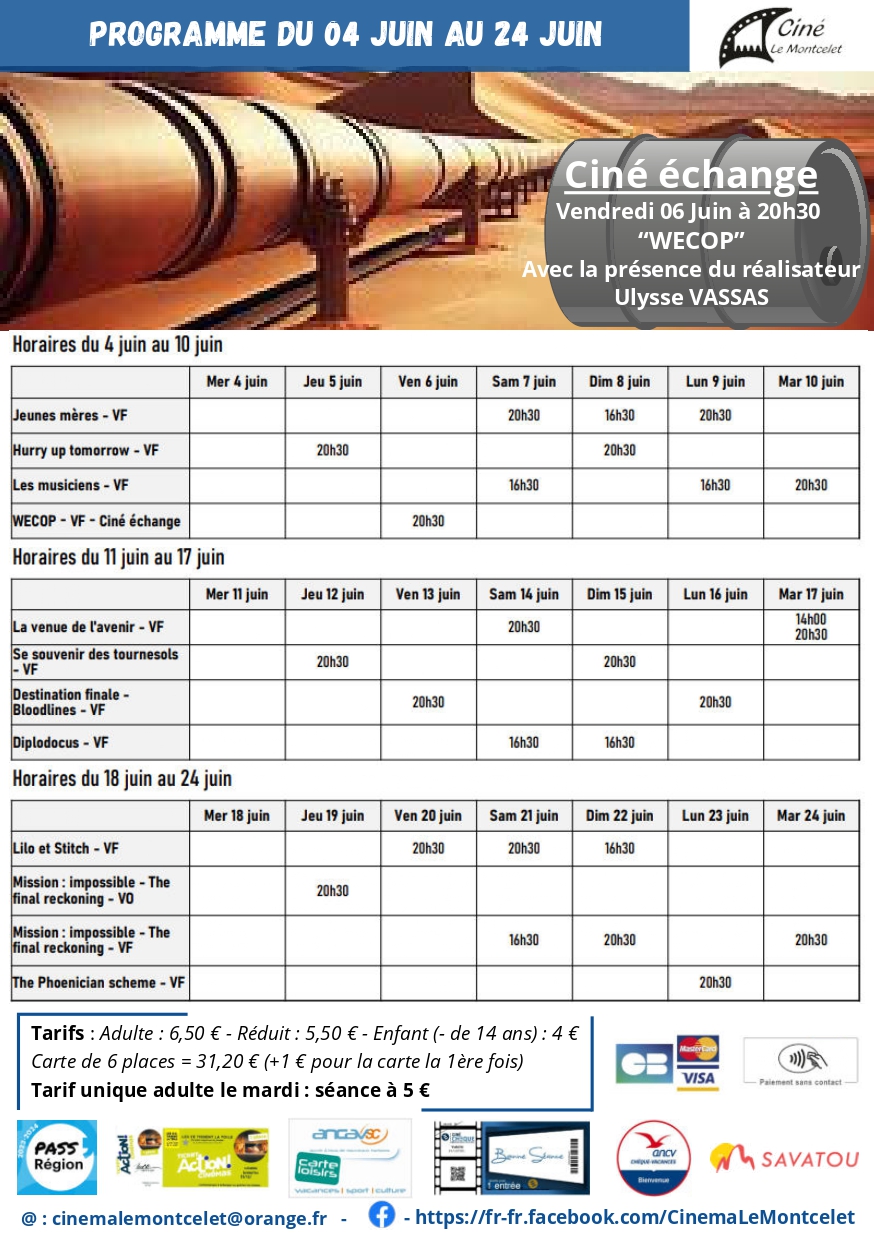Programme du cinéma Le Montcelet du 4 au 24 juin_Entre-deux-Guiers