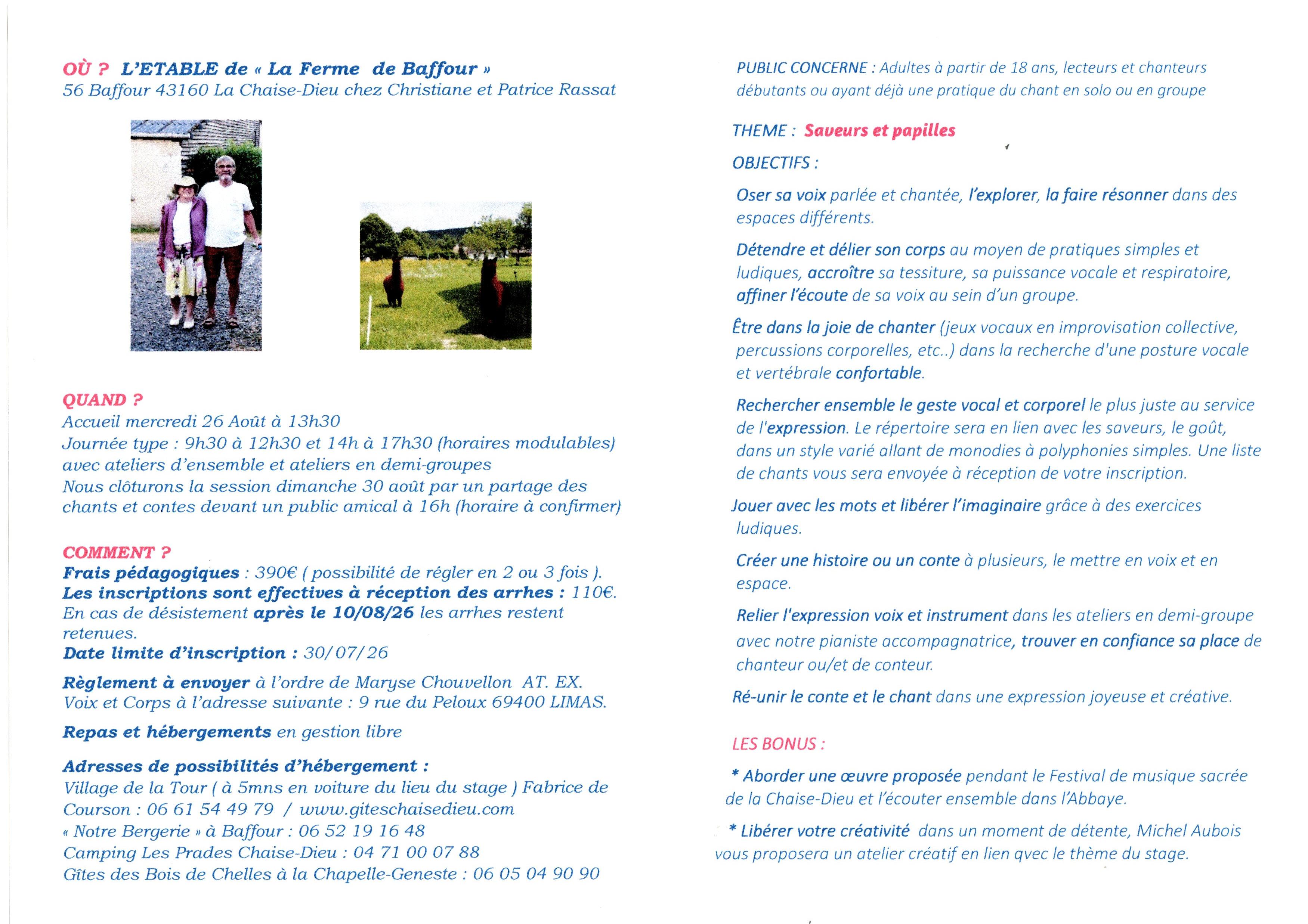 Stage chants et contes