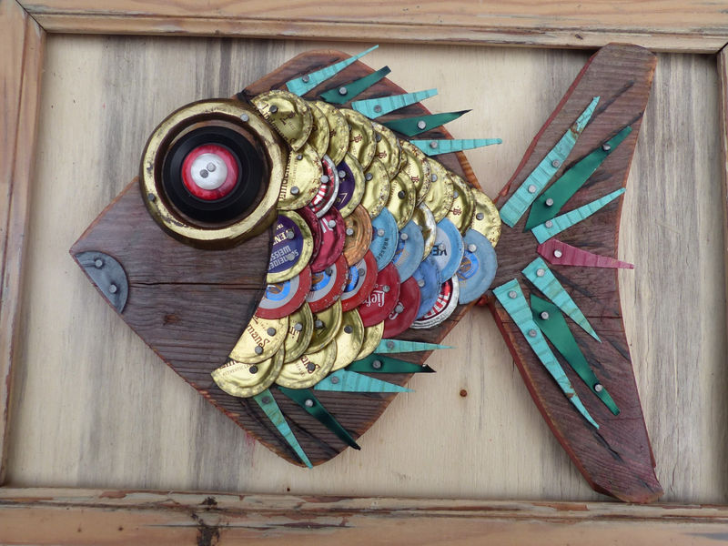 Fish frame made from recycled objects