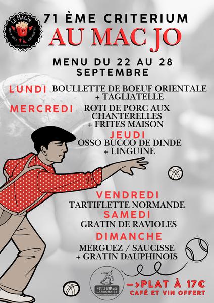 - © Mac Jo Menus semaine bouliste au Mac Jo - 71ème Criterium de Laragne_Garde-Colombe - © Mac Jo