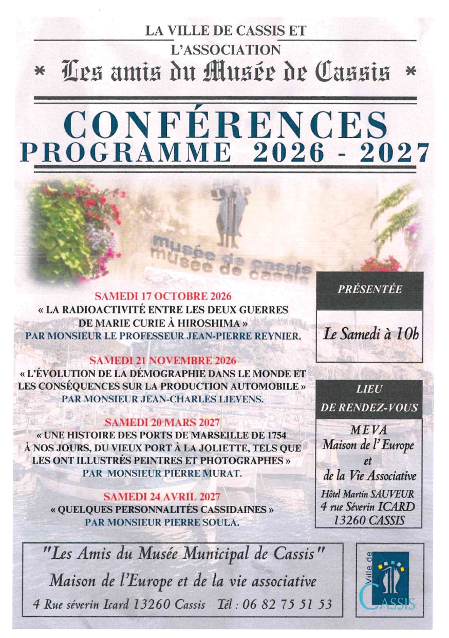 Conférence "La radioactivité entre les deux guerres, de Marie Curie à Hiroshima" par Les amis du Musée de Cassis