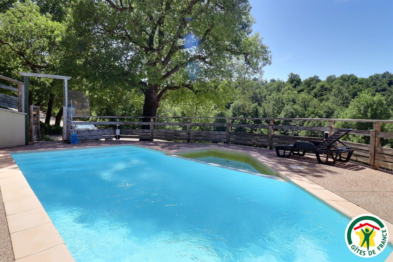 Piscine : 8x4 m commune à un autre gîte de 6pers, ouverte de juin à sept.
