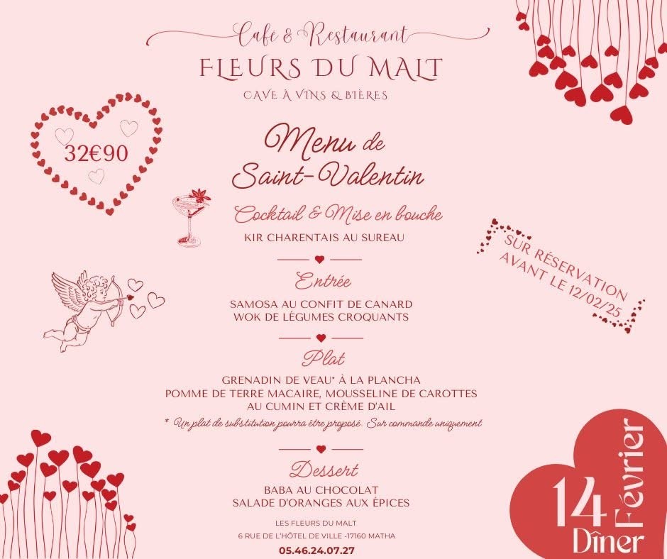 Soirée spéciale Saint-Valentin - Restaurant Les Fleurs du Malt