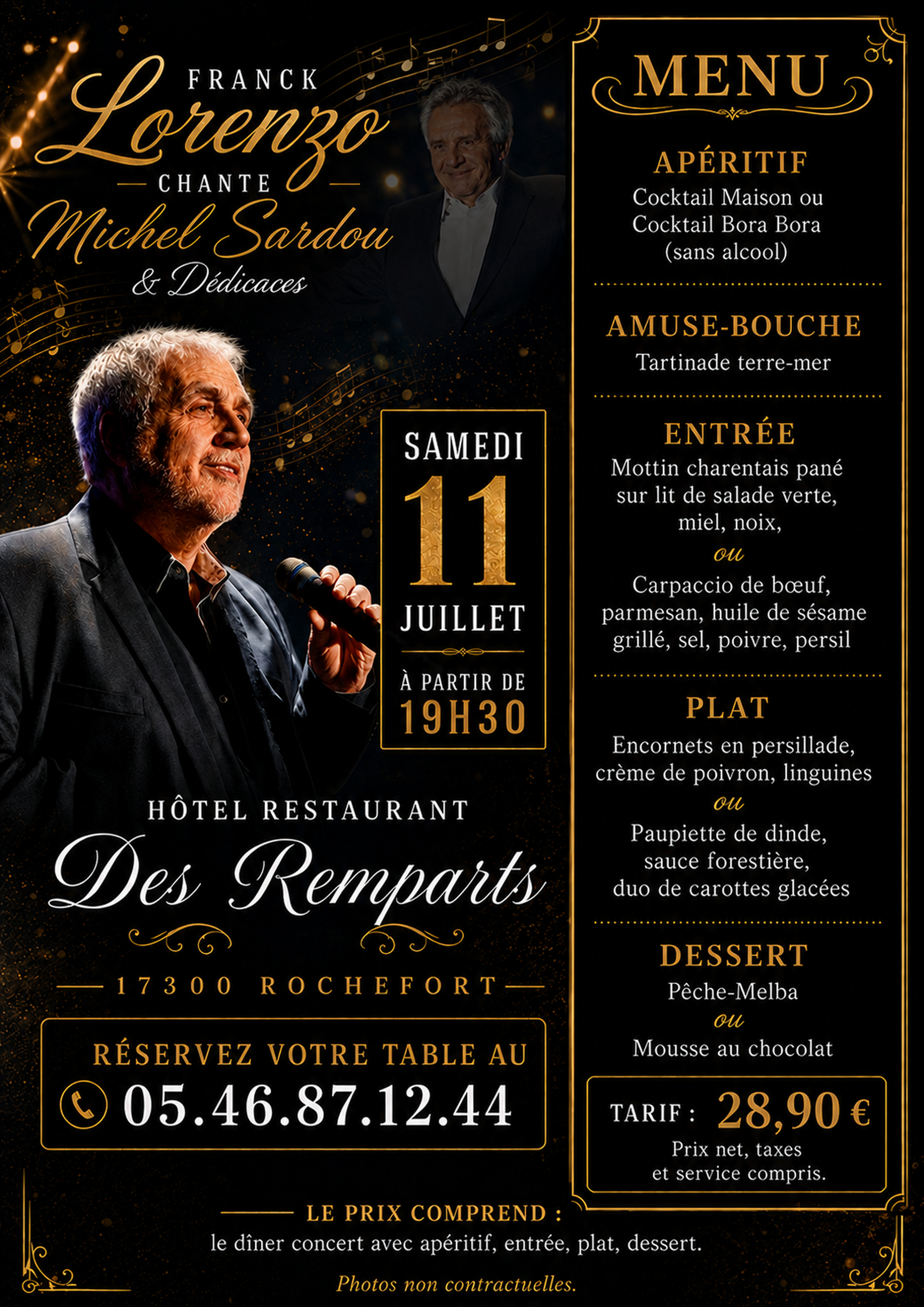 Dîner concert spécial Michel Sardou avec Franck Lorenzo