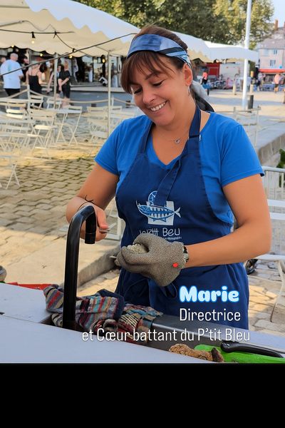 Une dame en train d'ouvrir des huitres.