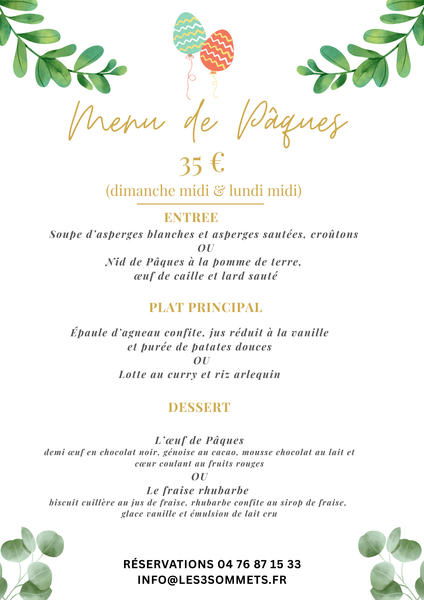 Menu de Pâques au Col de Porte_Sarcenas