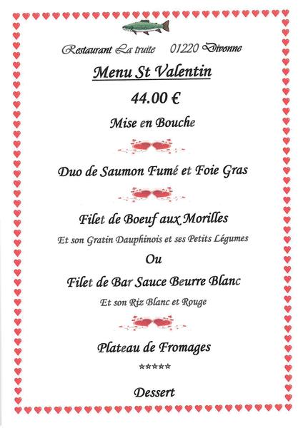 Menu St Valentin au restaurant La truite_Divonne-les-Bains